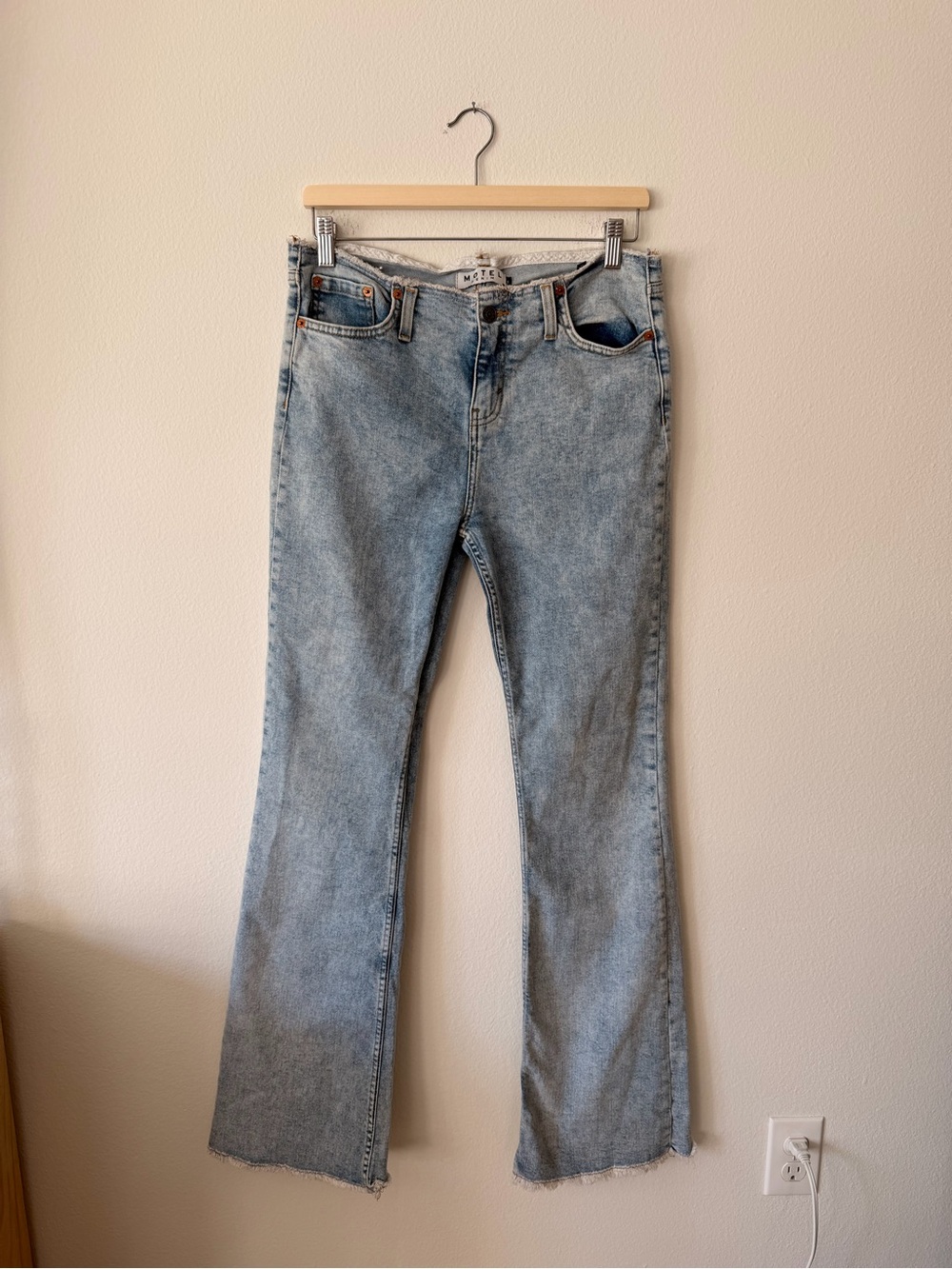 Motel Rocks Low Rise Light Wash Flared Jeans - Light Blue